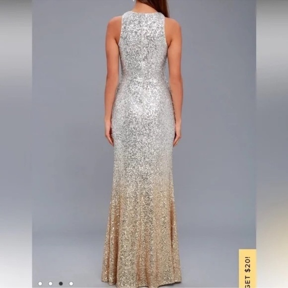 Lulus Infinite Dreams Ombre Sequin Trumpet Maxi Dress Gown Gold/Silver - Picture 2 of 12
